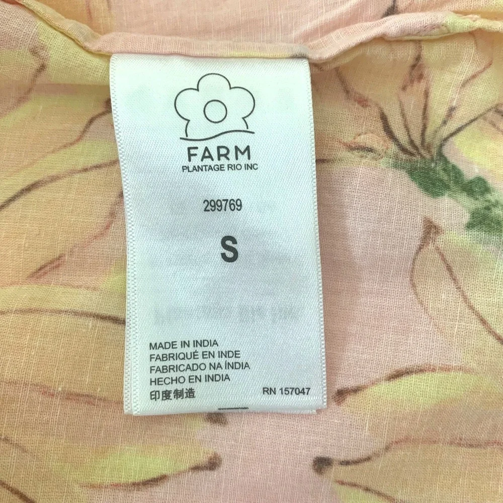 Farm Rio Banana Taste Puff Sleeve FLoral Applique Cotton Top Blouse S 6 4 2 Lace